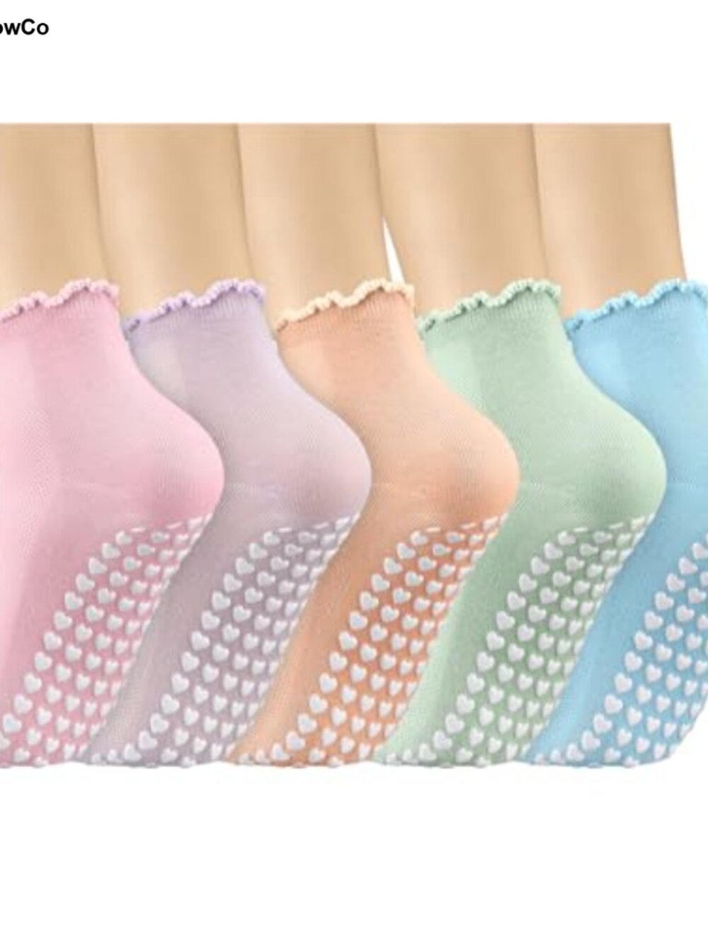 5 Pairs Cotton Ruffle Non-Slip Grip Socks for Yoga Pilates Women
